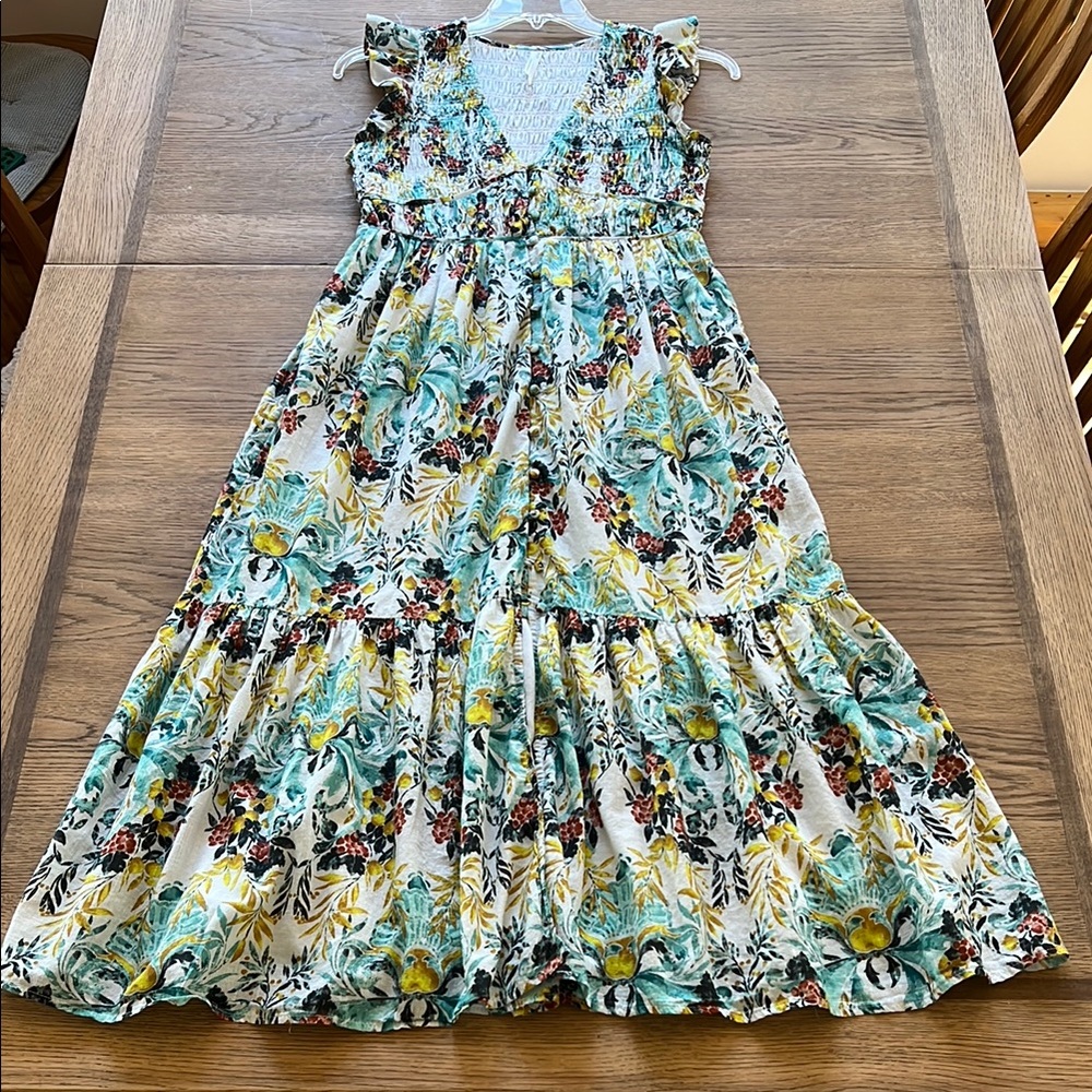 Anthropologie Floral Maxi Dress - Green, Yellow, Black